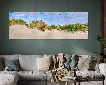 Duin en strand in panorama op waddeneiland Texel van eric van der eijk
