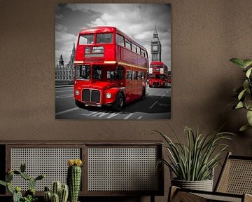 LONDON Red Buses on Westminster Bridge by Melanie Viola