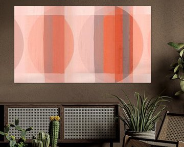 Mid Century Bauhaus Formen Beige Korallen Rot Pfirsich von FRESH Fine Art