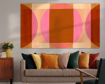 Mid Century Bauhaus Formen Pink Korallen Rot Ocker Creme von FRESH Fine Art