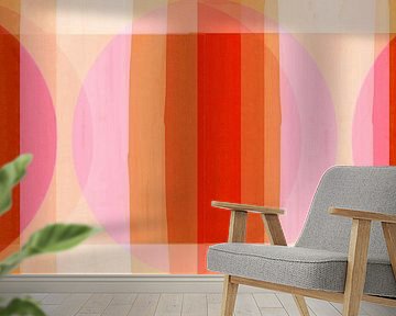 Midden Eeuw Bauhaus Vormen Oker Geel Koraal Rood Perzik