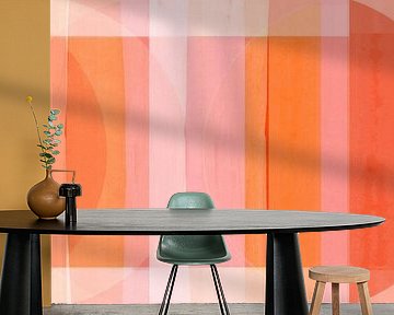 Mid Century Bauhaus Shapes Pink Coral Red Peach