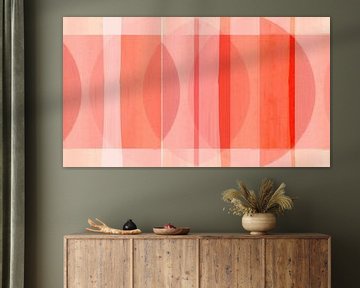 Mid Eeuw Bauhaus Vormen Roze Koraal Rood Perzik Ivoor van FRESH Fine Art