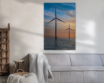 Wind turbines in an offshore wind park during sunset by Sjoerd van der Wal Photography