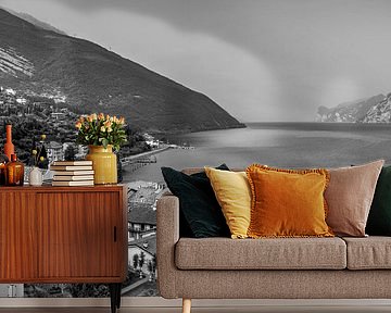 View of Torbole on Lake Garda in Northern Italy. Black and white image. by Manfred Voss, Black-White Photography