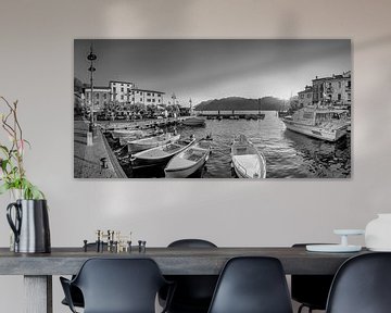 Sunset at the harbour of Malcesine on Lake Garda. Black and white image. by Manfred Voss, Black-White Photography