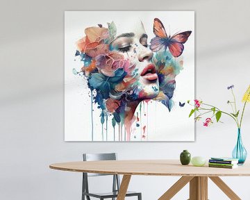 Watercolor Floral Woman Face #1