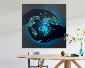 Hands holding binary code globe by The Delighted Fox