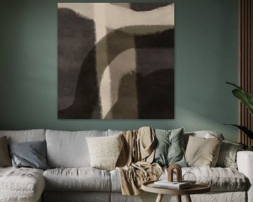 Moderne abstracte minimalistische kunst. Organische vormen en lijnen in neutrale kleuren. Bergen. van Dina Dankers