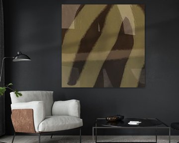 Moderne abstracte minimalistische kunst. Organische vormen en lijnen in neutrale kleuren. Groene heuvels. van Dina Dankers