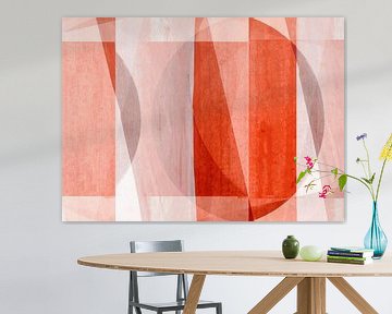 Mid Century Bauhaus Shapes Pastel Painting Red Coral by FRESH Fine Art