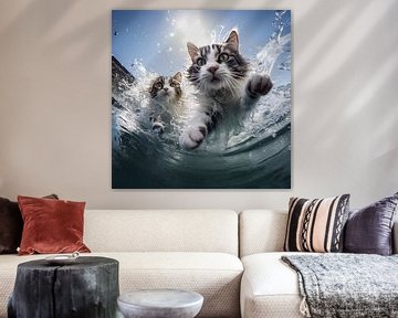 Splashing, cute kittens by Heike Hultsch