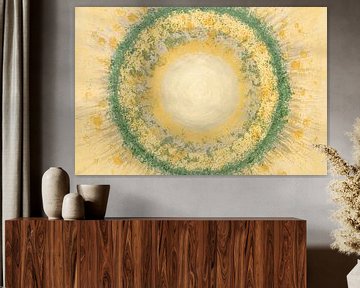 Schilderij van abstracte cirkels in natuurlijke kleuren van Lisette Rijkers