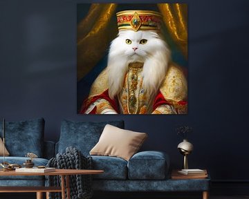 Fantasie-Perserkatze, auch Perserkatze genannt, in traditionellem persischem Kleid und Schmuck-6