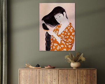 Japanse geisha in warme pastelkleuren van Mad Dog Art