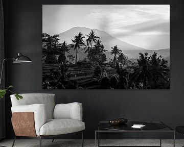 Gunung Agung vanuit Sidemen - zwart wit