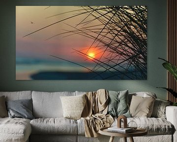 Sunset achter duingras van Peter van Rijn