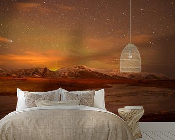 Noorderlicht boven IJslands landschap van Hannie Bom