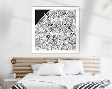 The map of The Hague in words in black and white with unique spots by Vol van Kleur