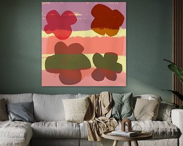 Bloemen. Pop-art. Modern kleurrijk botanisch in roze, paars, olijfgroen van Dina Dankers