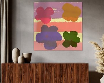 Bloemen. Pop-art. Modern kleurrijk botanisch in roze, geel, paars, groen van Dina Dankers