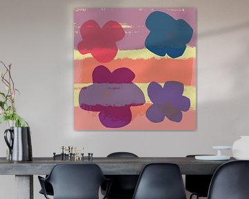 Flowers. Pop art. Modern colorful botanical in pink, lilac, blue by Dina Dankers