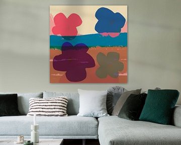 Bloemen. Pop-art. Modern kleurrijk botanisch in bruin, blauw, roze van Dina Dankers