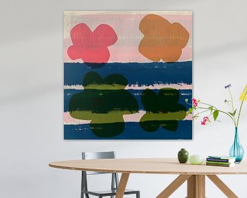 Bloemen. Pop-art. Modern kleurrijk botanisch in groen, blauw, oranje en roze