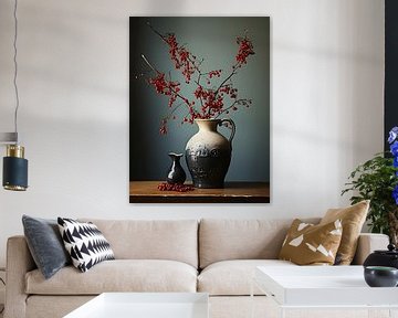 Vase mit roten Beeren von PixelPrestige