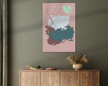 Art abstrait moderne. Couleurs pastel vives. Rose, marron, vert. sur Dina Dankers