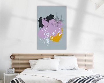 Modern abstract art. Bright pastel colors. Lilac, yellow, grey, black. by Dina Dankers