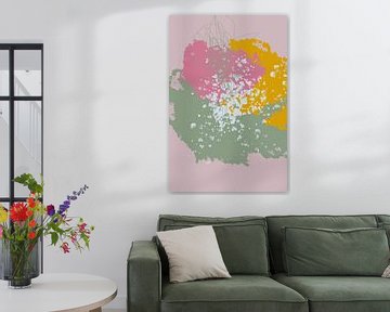 Moderne abstracte kunst. Heldere pastelkleuren. Roze, groen, geel. van Dina Dankers