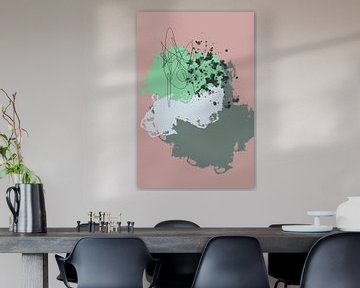 Art abstrait moderne. Couleurs pastel vives. Vieux rose, vert, blanc. sur Dina Dankers