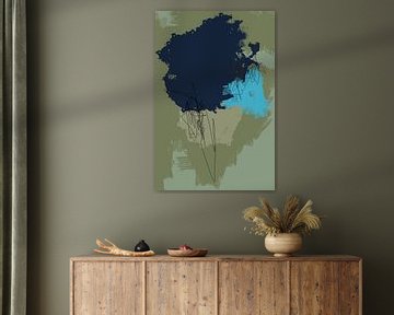 Art abstrait moderne. Formes et lignes dans des couleurs vives. Bleu foncé, olive et vert sur Dina Dankers