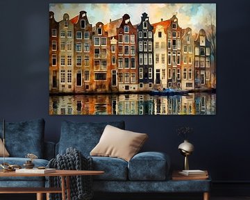 Peinture des maisons du canal d'Amsterdam sur Thea