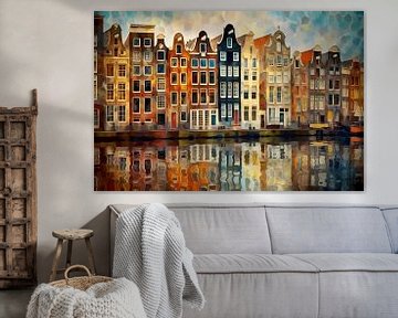 Peinture des maisons du canal d'Amsterdam sur Thea