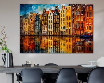 Peinture des maisons du canal d'Amsterdam sur Thea