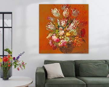 still life with flowers orange background by Monki's foto shop
