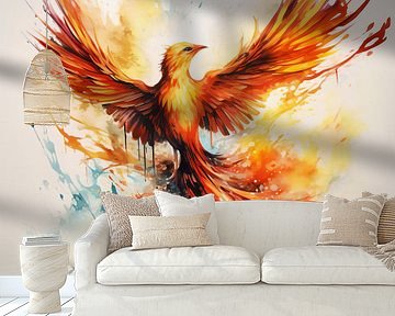 Epic Phoenix Vuurvogel Aquarel van YArt