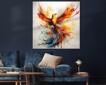 Epic Phoenix Vuurvogel Aquarel van YArt