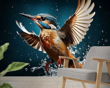 Kingfisher rising from the water by YArt