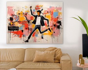 Homme au milieu d'une piste de danse peint par Basquiat sur PixelPrestige