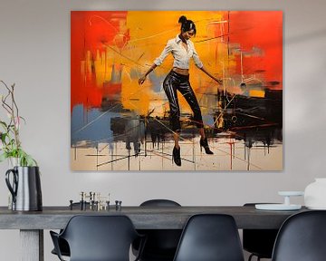 woman in the middle of a dance floor painted by Basquiat by PixelPrestige