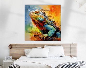 Iguana Abstract: Leguaan Kunst Canvas van Surreal Media