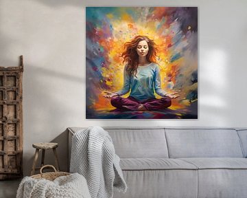 Abstract Zen Schilderij: Vrouw Mediteren van Surreal Media