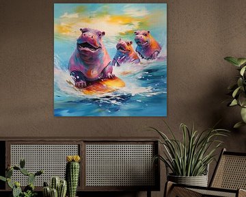 Hippopotames surfeurs sur ARTemberaubend