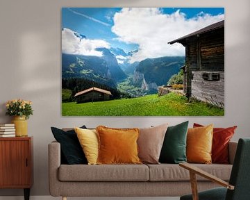 Landscape in Lauterbrunnen valley in Bernese Oberland, Switzerland