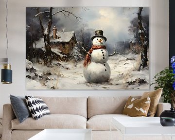 Ein Schneemann freut sich über den Schnee von Heike Hultsch