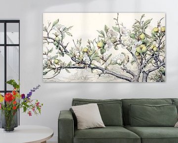 Vruchtboom in bloei, natuur stilleven pentekening van Vlindertuin Art