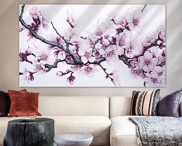 Cherry blossom branch flower still life nature print by Vlindertuin Art